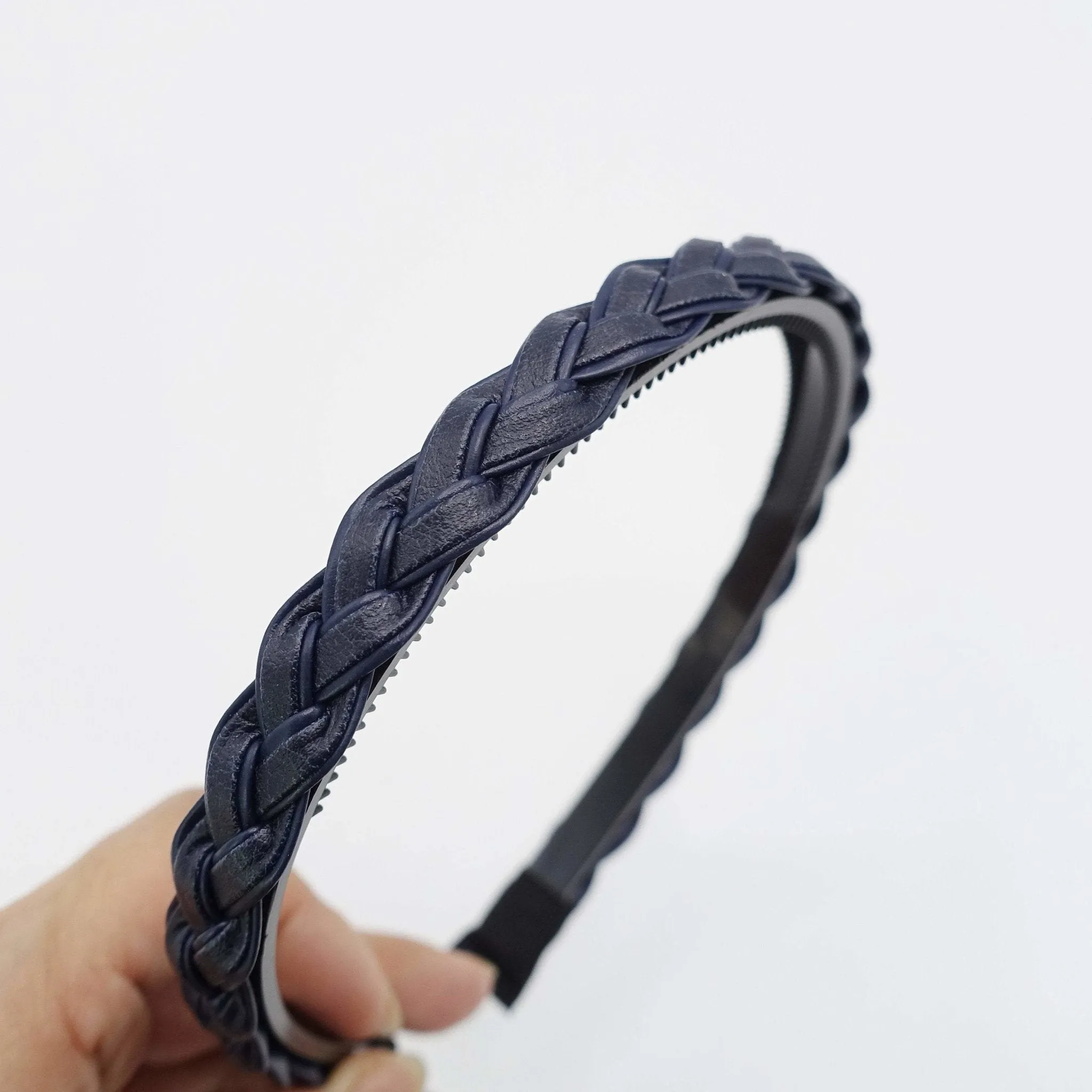 faux leather braided headband thin narrow womens hairband