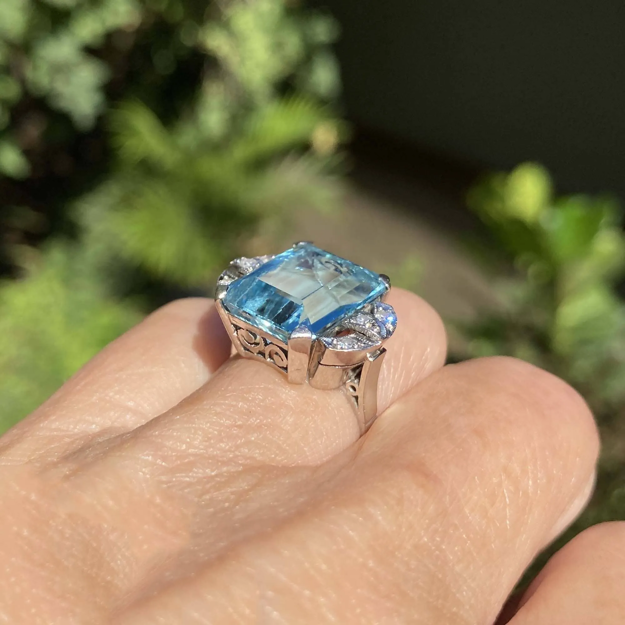 Final Payment Art Deco Platinum Diamond Aquamarine Ring