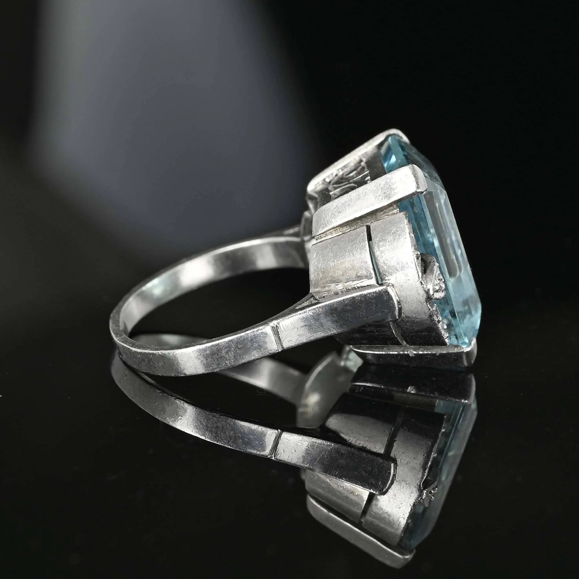 Final Payment Art Deco Platinum Diamond Aquamarine Ring