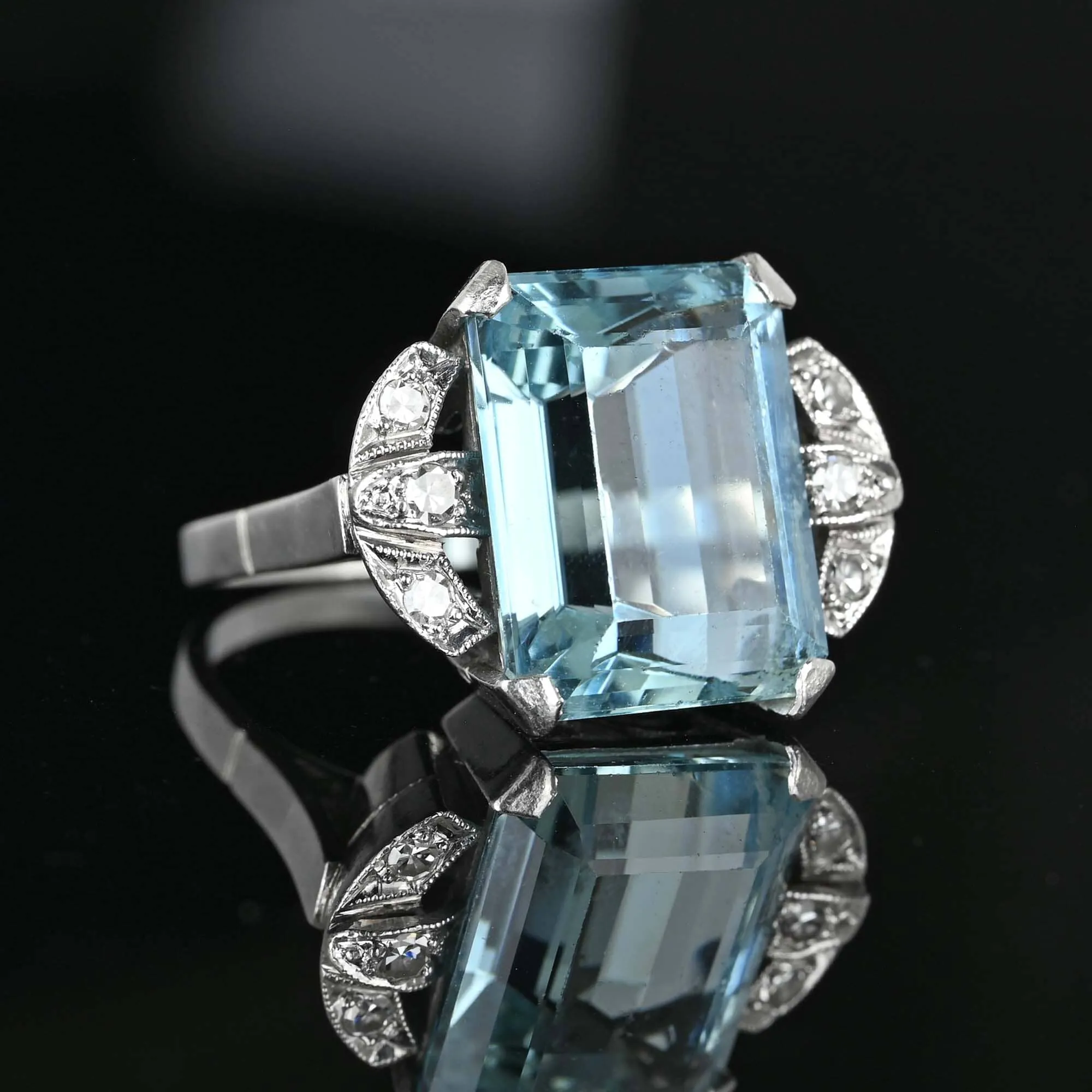 Final Payment Art Deco Platinum Diamond Aquamarine Ring