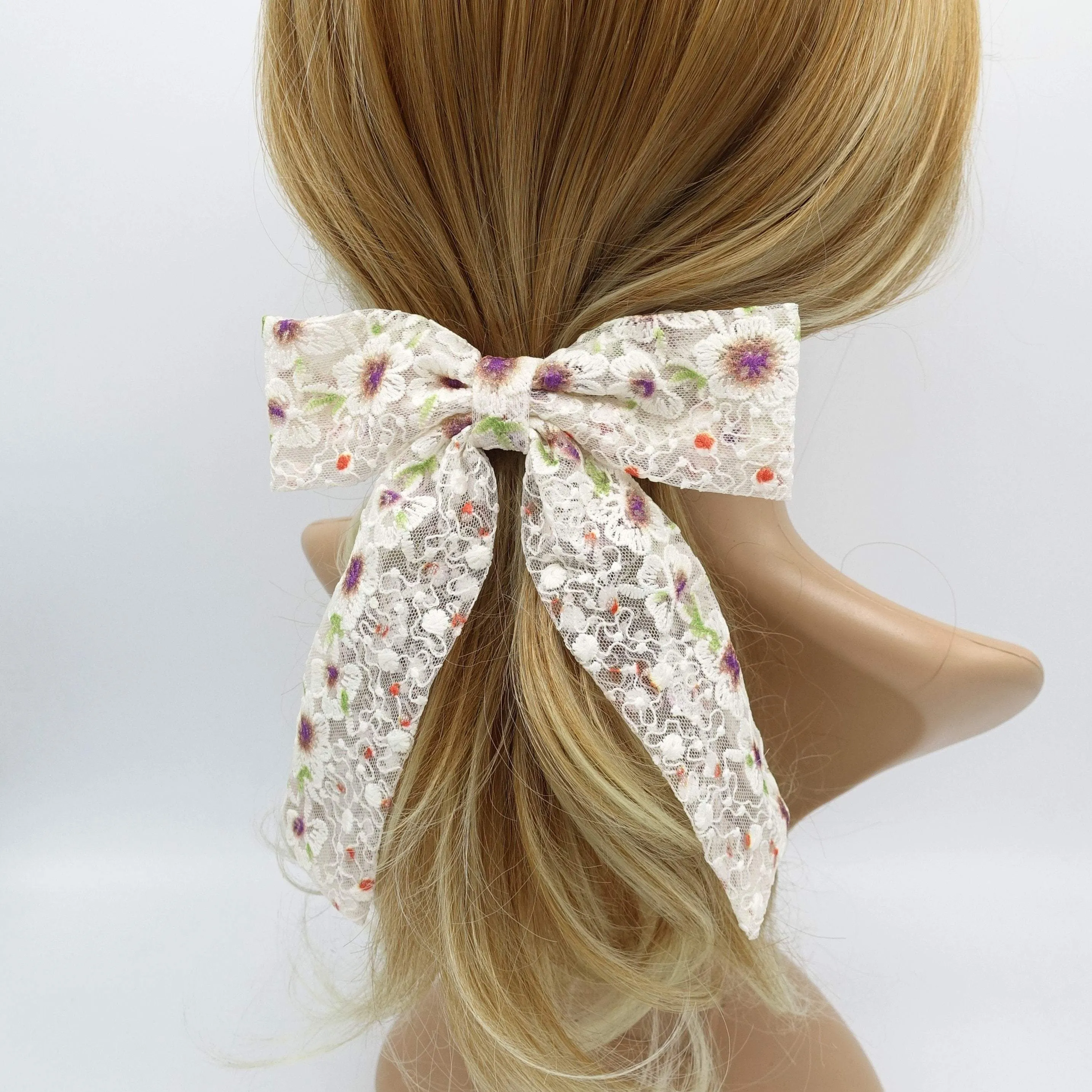 flower embroidered tail hair bow cute hair accessory for women