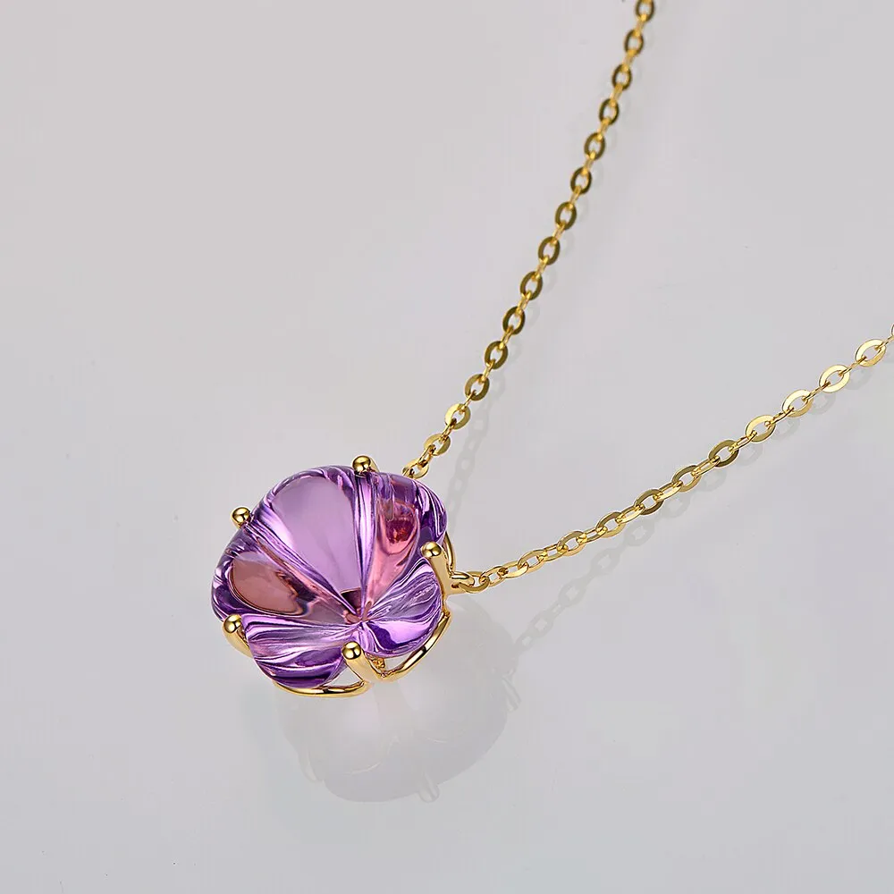 Flower Shape 9.26ct Amethyst 14kt Gold Necklace