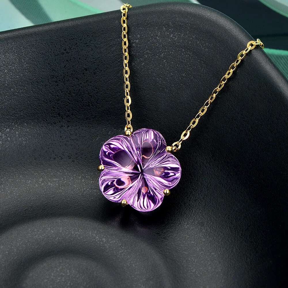 Flower Shape 9.26ct Amethyst 14kt Gold Necklace