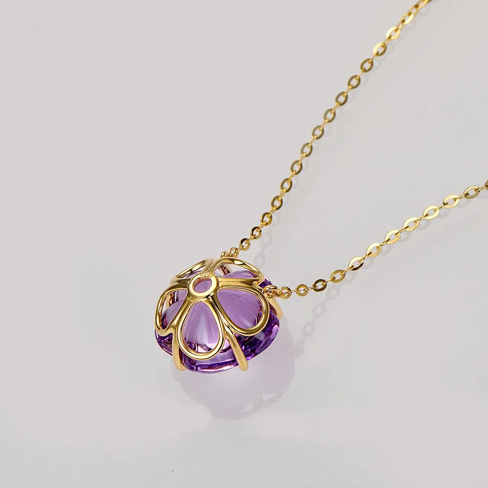 Flower Shape 9.26ct Amethyst 14kt Gold Necklace