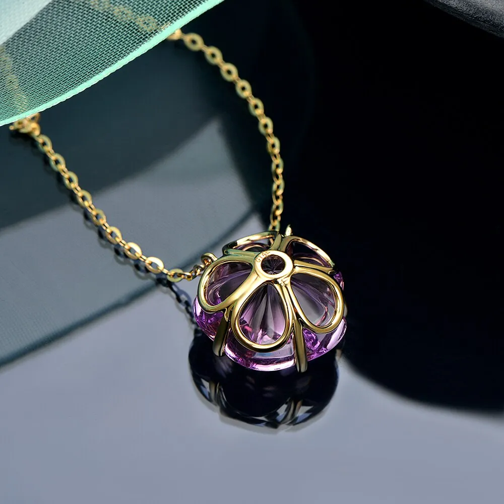 Flower Shape 9.26ct Amethyst 14kt Gold Necklace