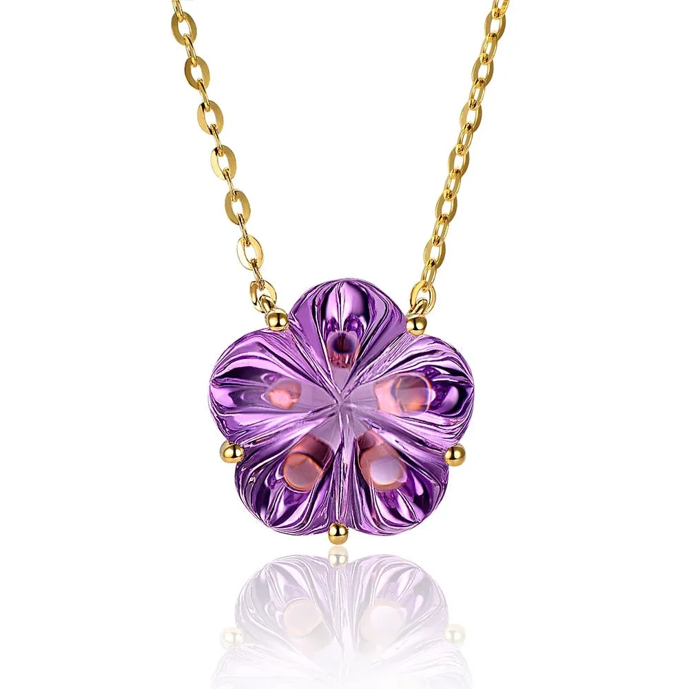 Flower Shape 9.26ct Amethyst 14kt Gold Necklace