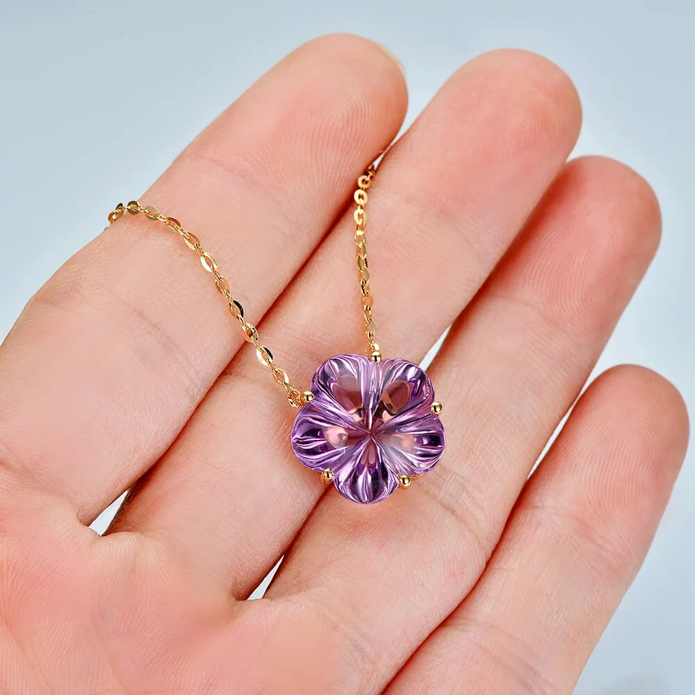 Flower Shape 9.26ct Amethyst 14kt Gold Necklace