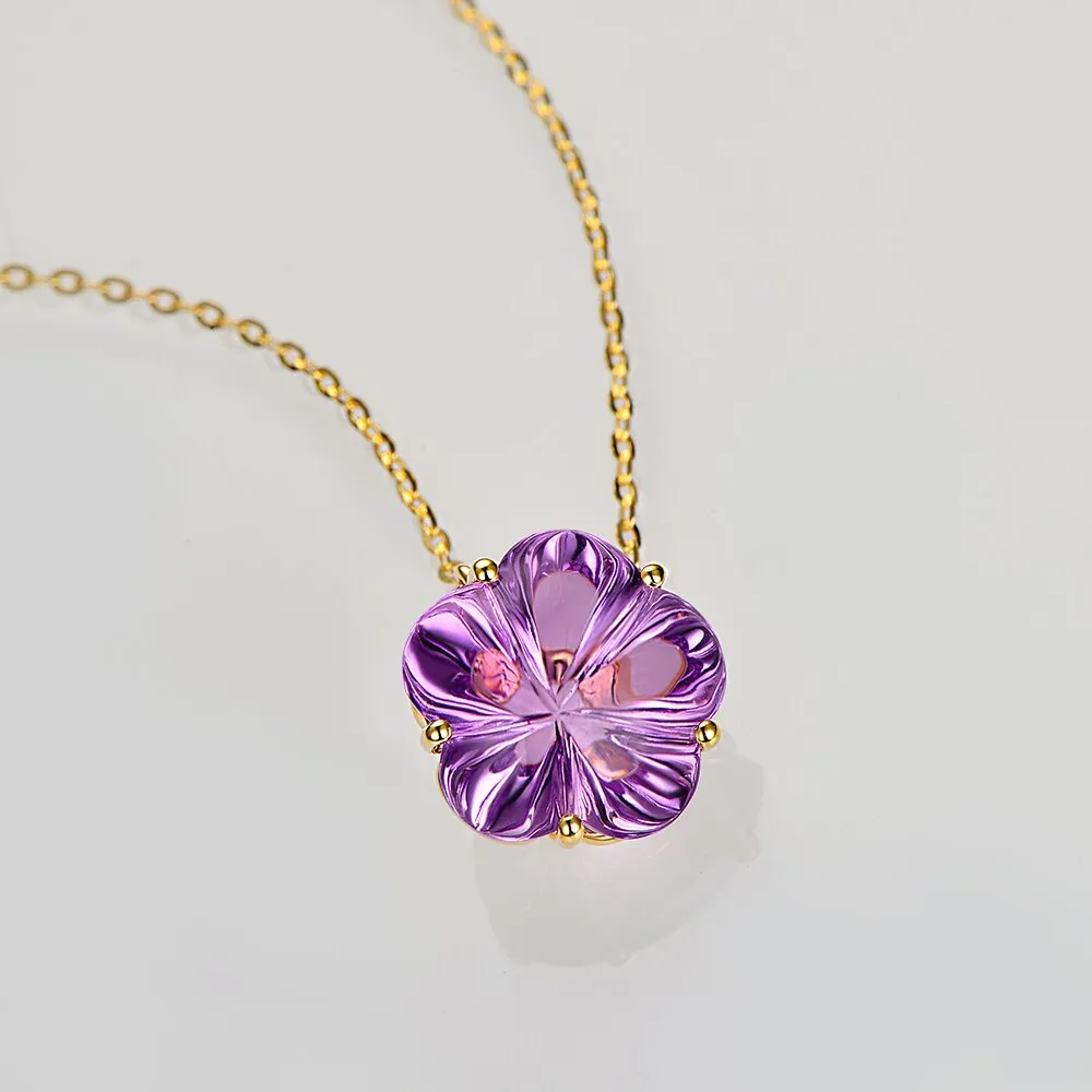 Flower Shape 9.26ct Amethyst 14kt Gold Necklace