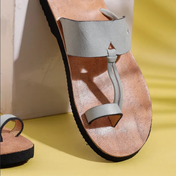 Footsteps of the Yogi, Grey & Tan Toe Ring Handcrafted Women's Leather Sandal