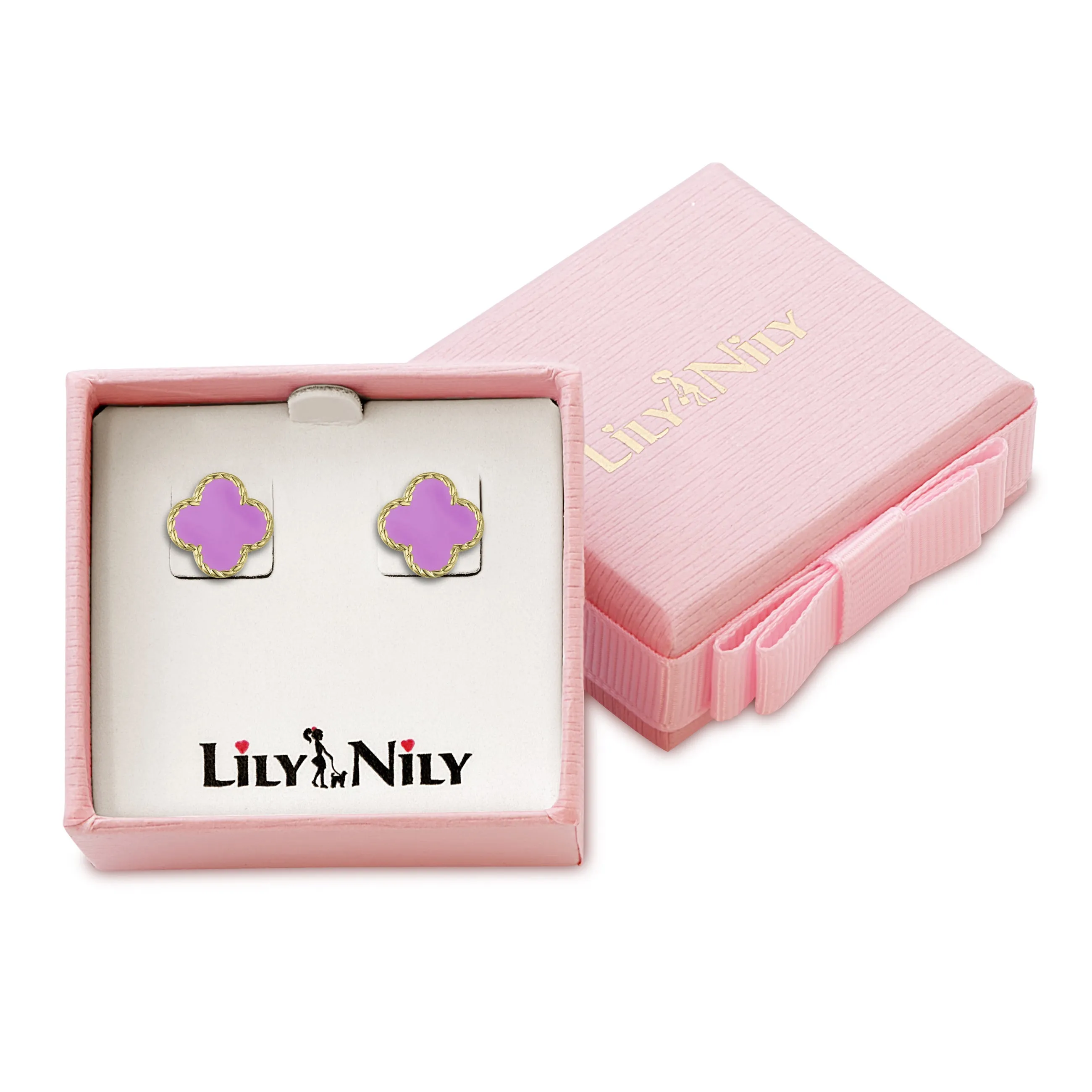 Four Leaf Clover Stud Earrings - Purple