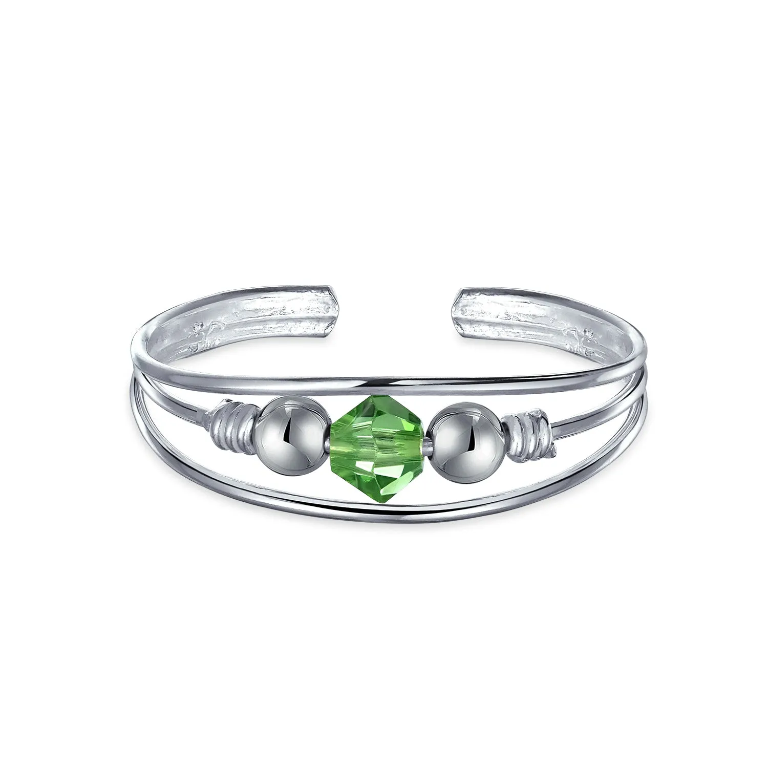 Geometric Boho Green Crystal Bead Midi Toe Ring Silver Band