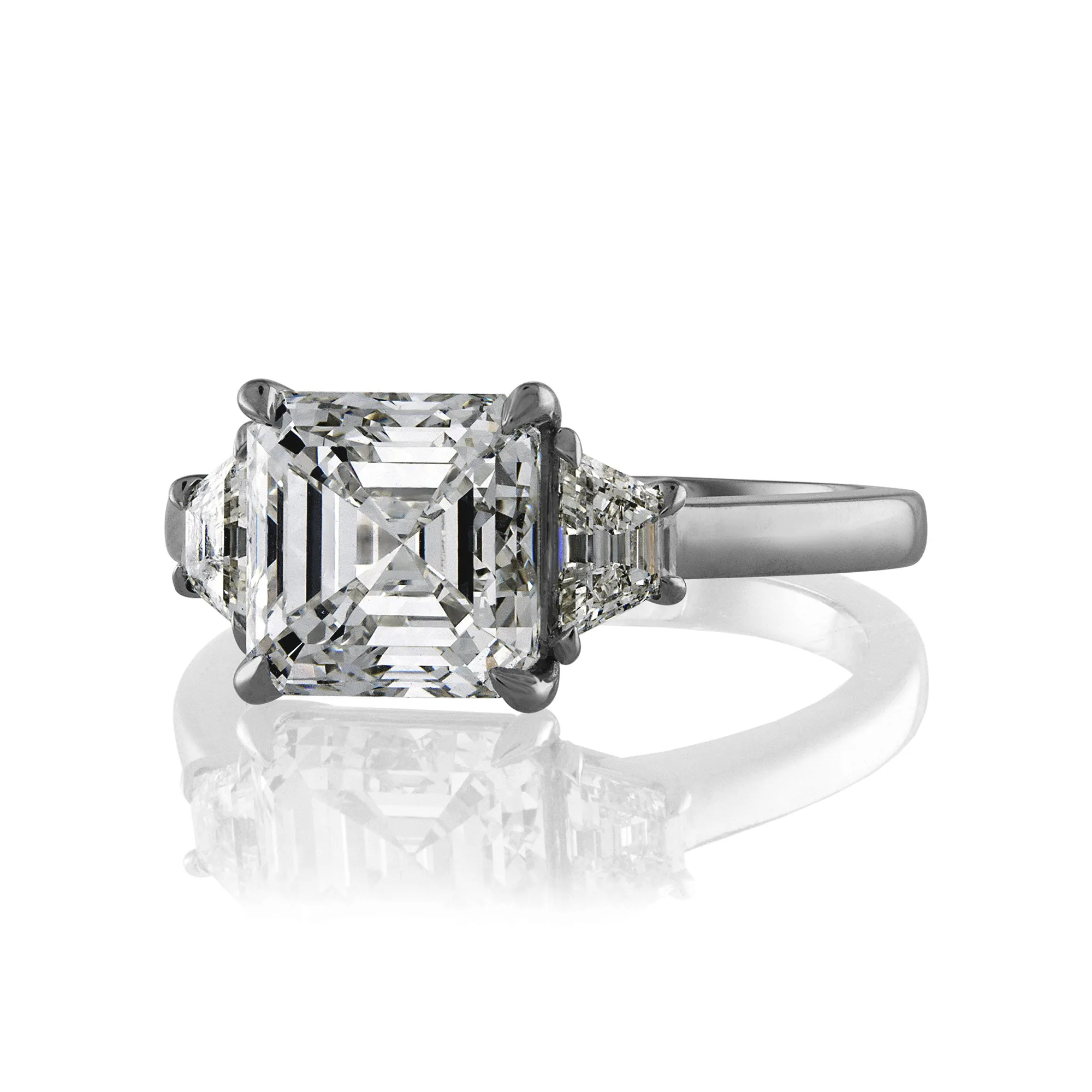 GIA 3.47ct Asscher Cut Diamond 3 Stone Engagement Wedding Platinum Ring