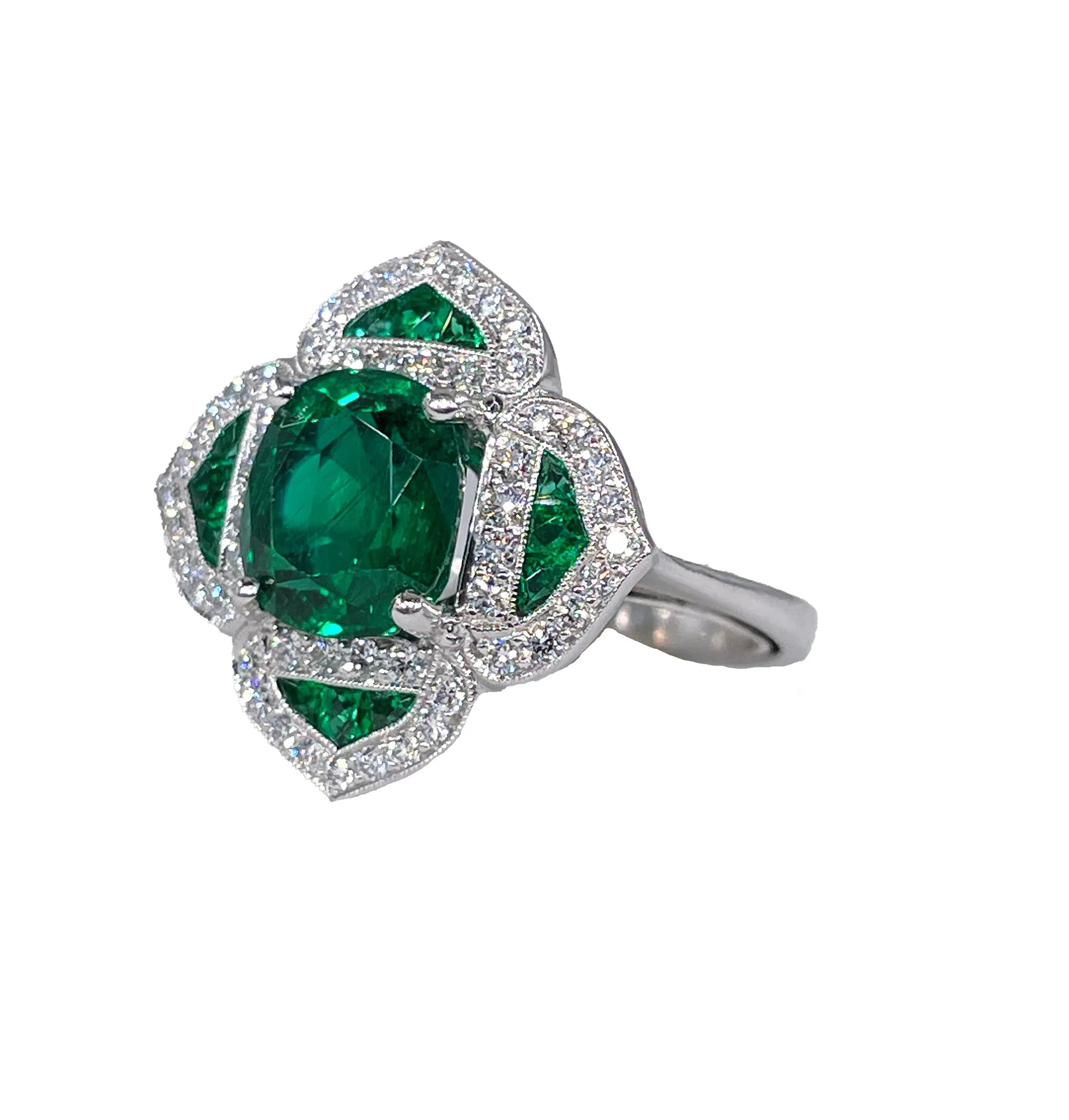 GIA Untreated No Oil 3.48ctw Emerald Diamond Platinum Estate Vintage Ring