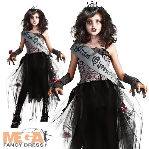 Girls Goth Prom Queen Zombie Fancy Dress Halloween Vampire Costume