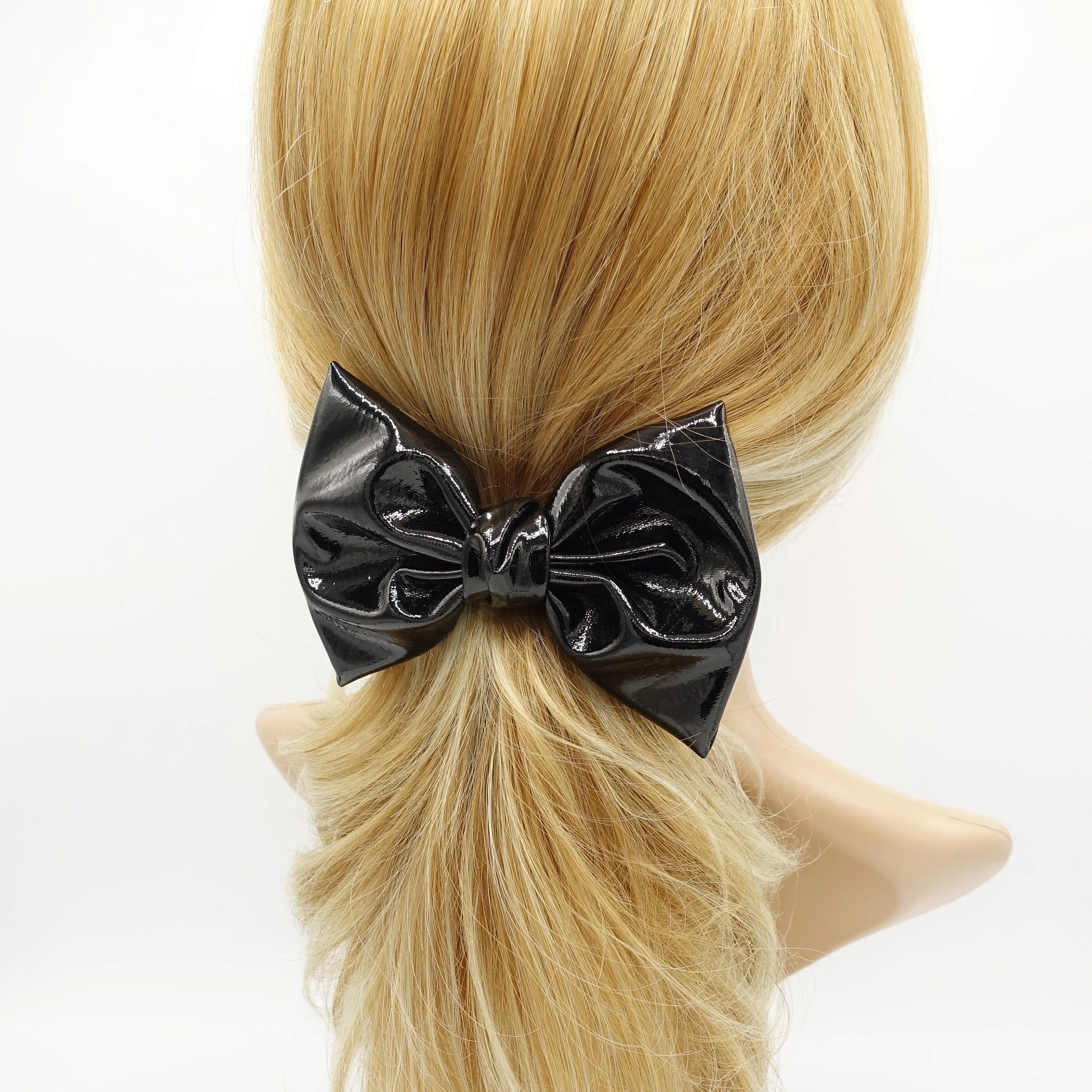 glossy patent leather hair bow barrette casual hair accessory for women