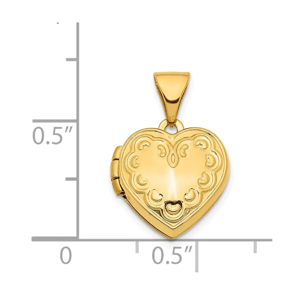 Gold 13mm Textured Heart Locket Pendant - Model XL759