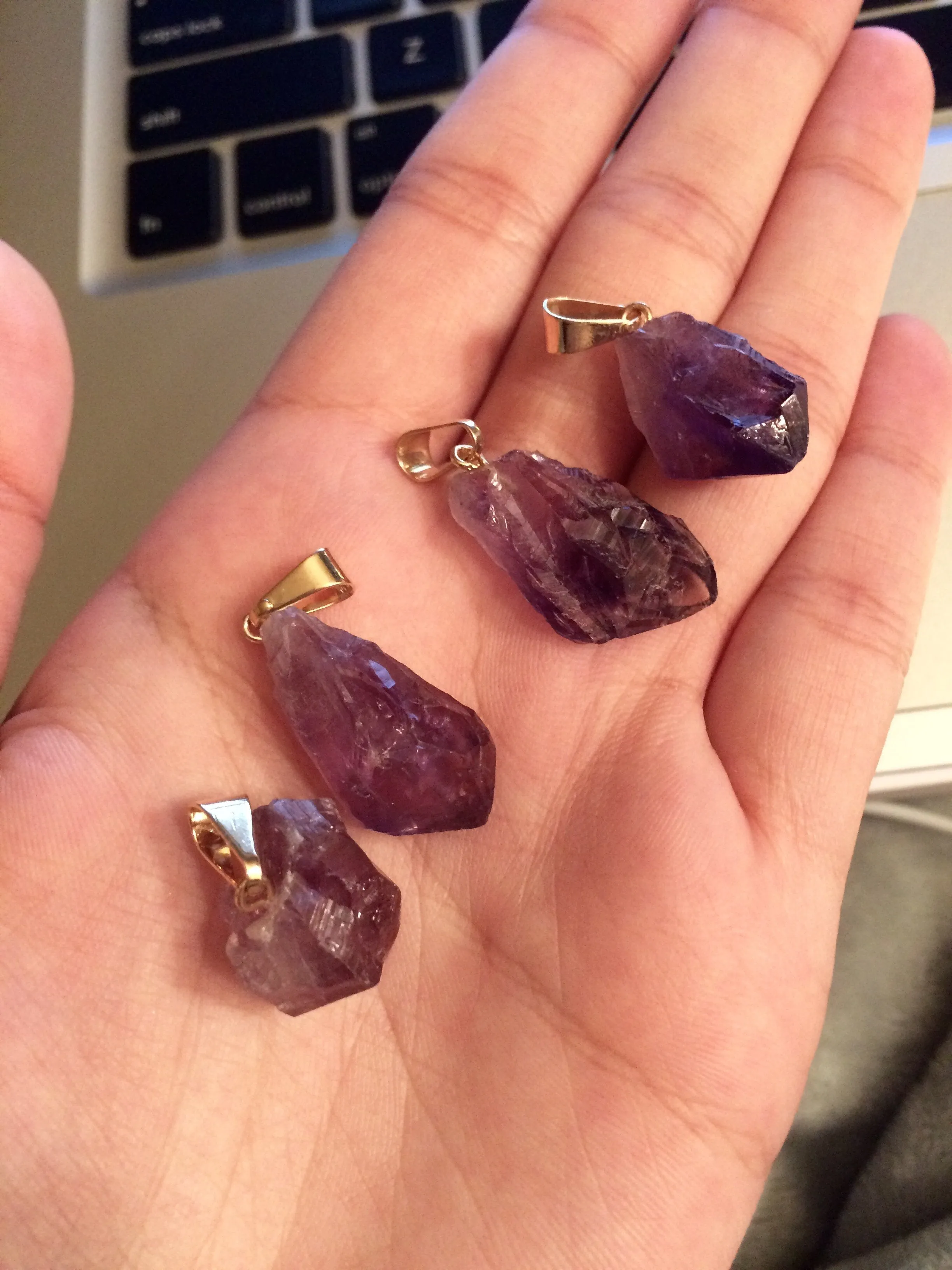 Gold Amethyst Point Necklaces