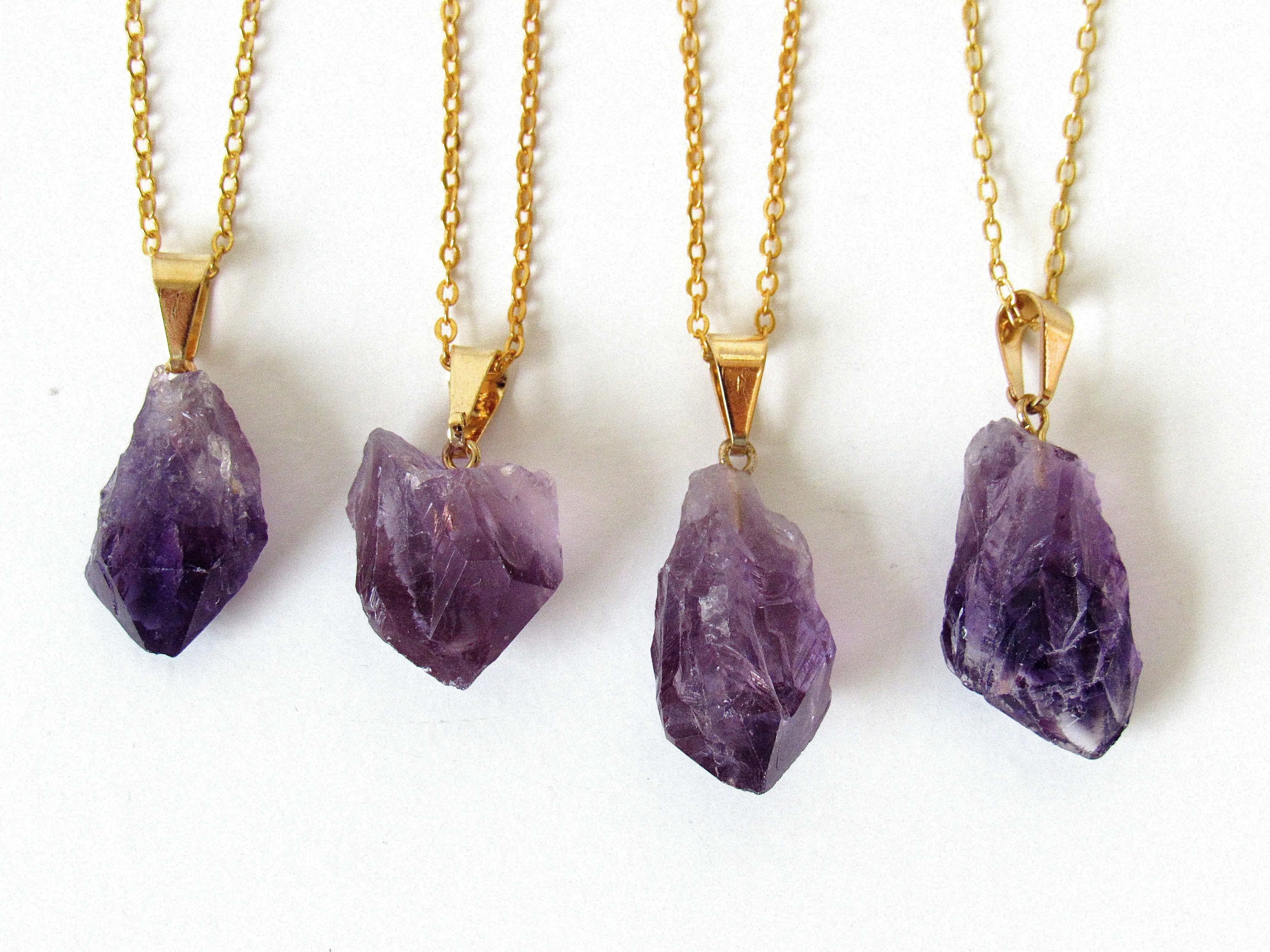 Gold Amethyst Point Necklaces