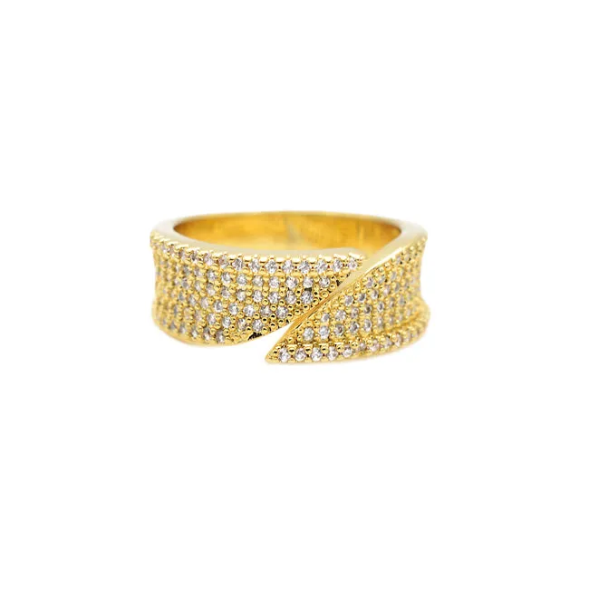 Gold Cubic Zirconia Pave Adjustable Ring