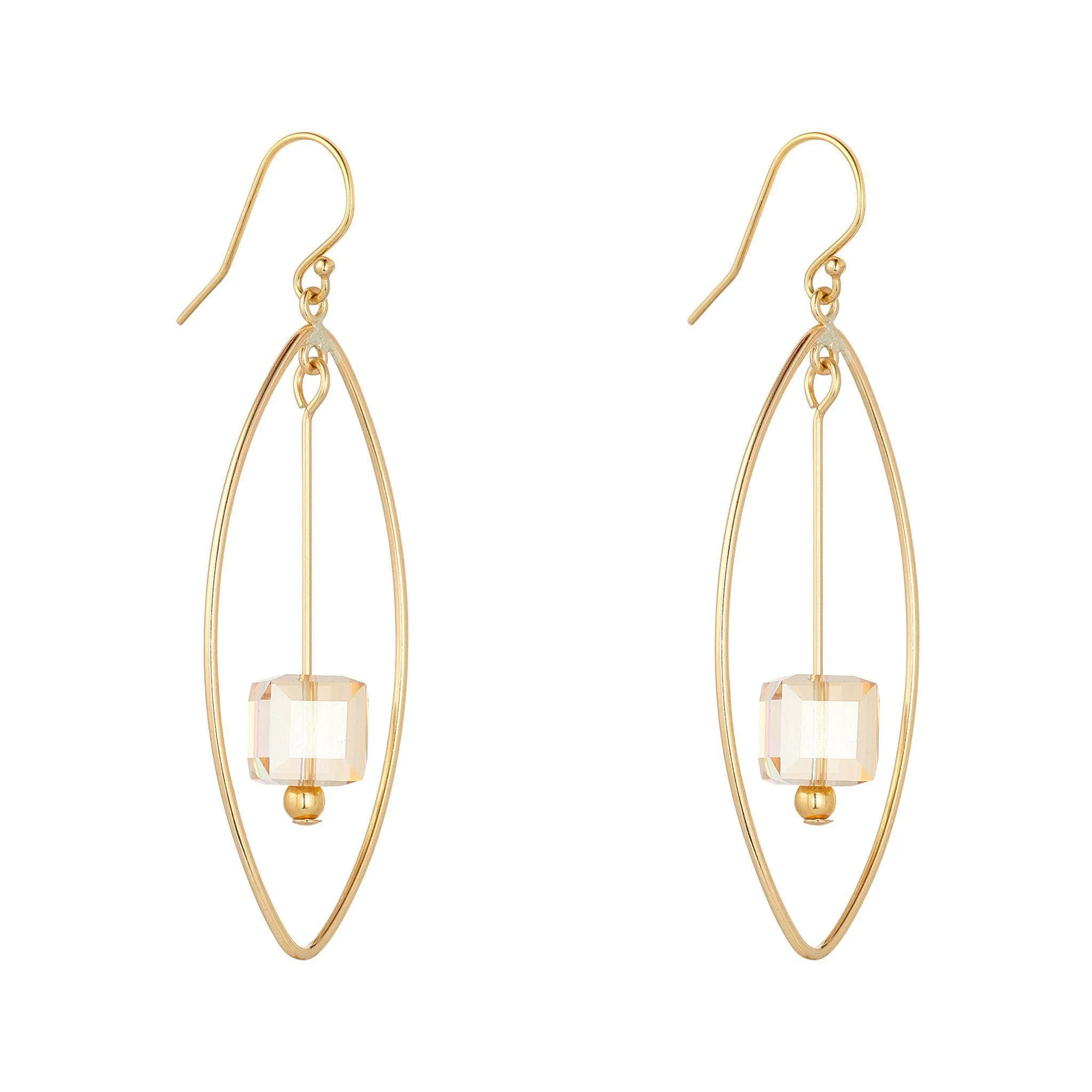 Gold Filled 8mm Golden Shadow Cube Oval Chandelier Earrings