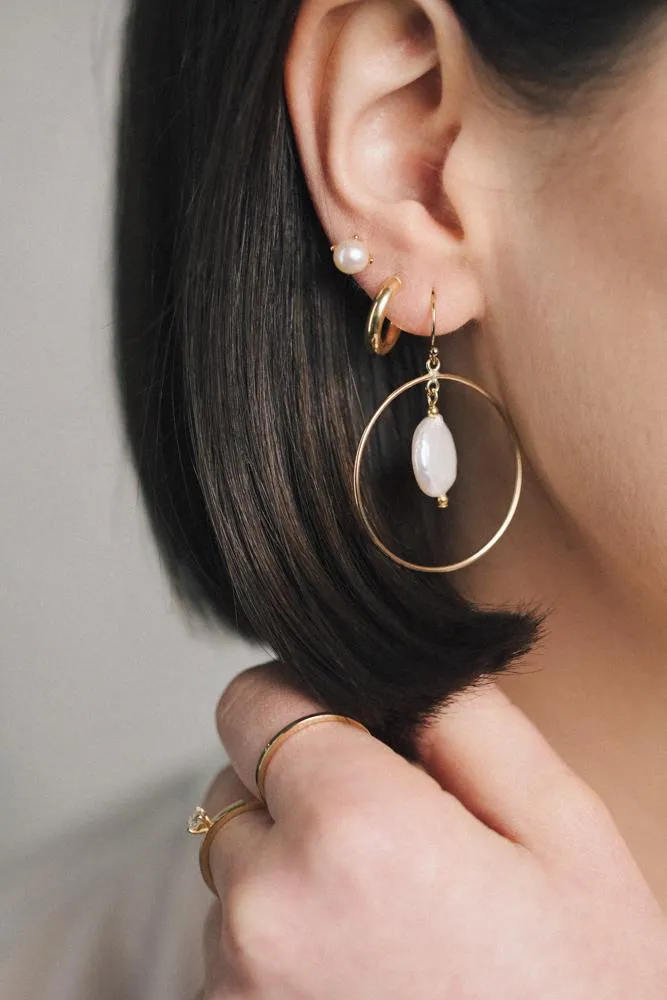 Gold Filled Round Chandelier Coin Pearl Earrings