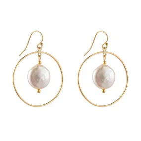 Gold Filled Round Chandelier Coin Pearl Earrings