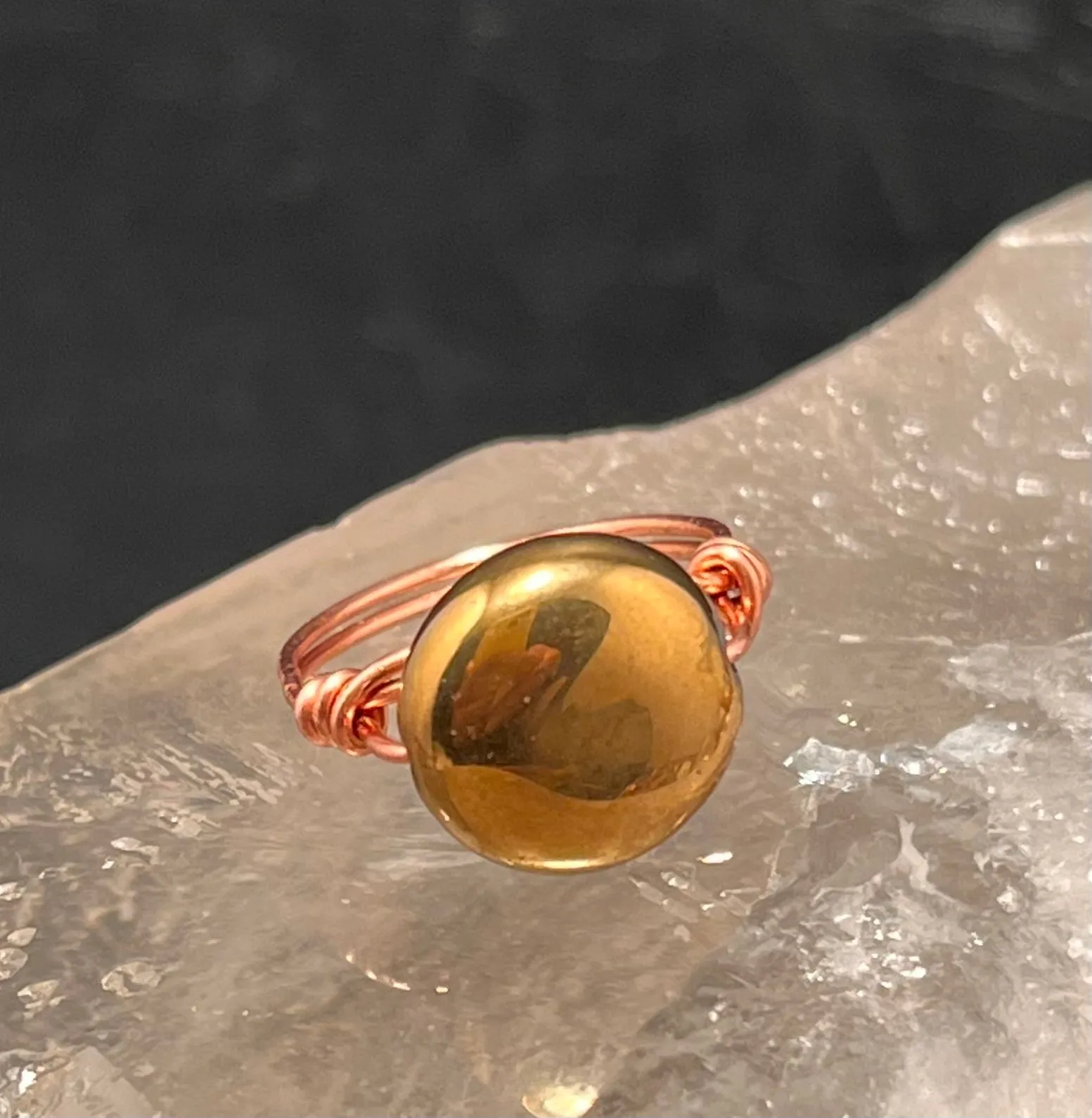 Gold Plated Agate Copper Bead Ring