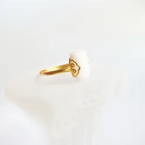 Gold Rectangle White Jade Ring