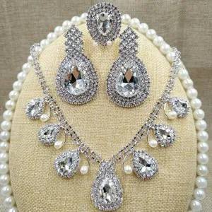 Gorgeous tall pageant brilliant rhinestone wedding crown/tiara, Necklace, Earrings bridal jewelry set