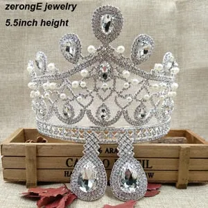 Gorgeous tall pageant brilliant rhinestone wedding crown/tiara, Necklace, Earrings bridal jewelry set