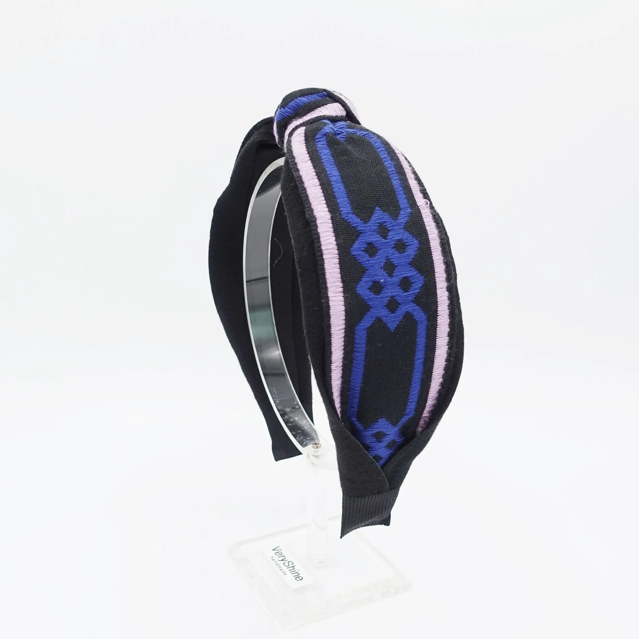 Greek Key pattern embroidery top knot headband