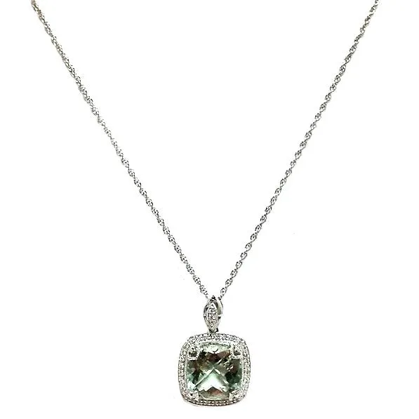 Green Amethyst and Diamond Halo Necklace