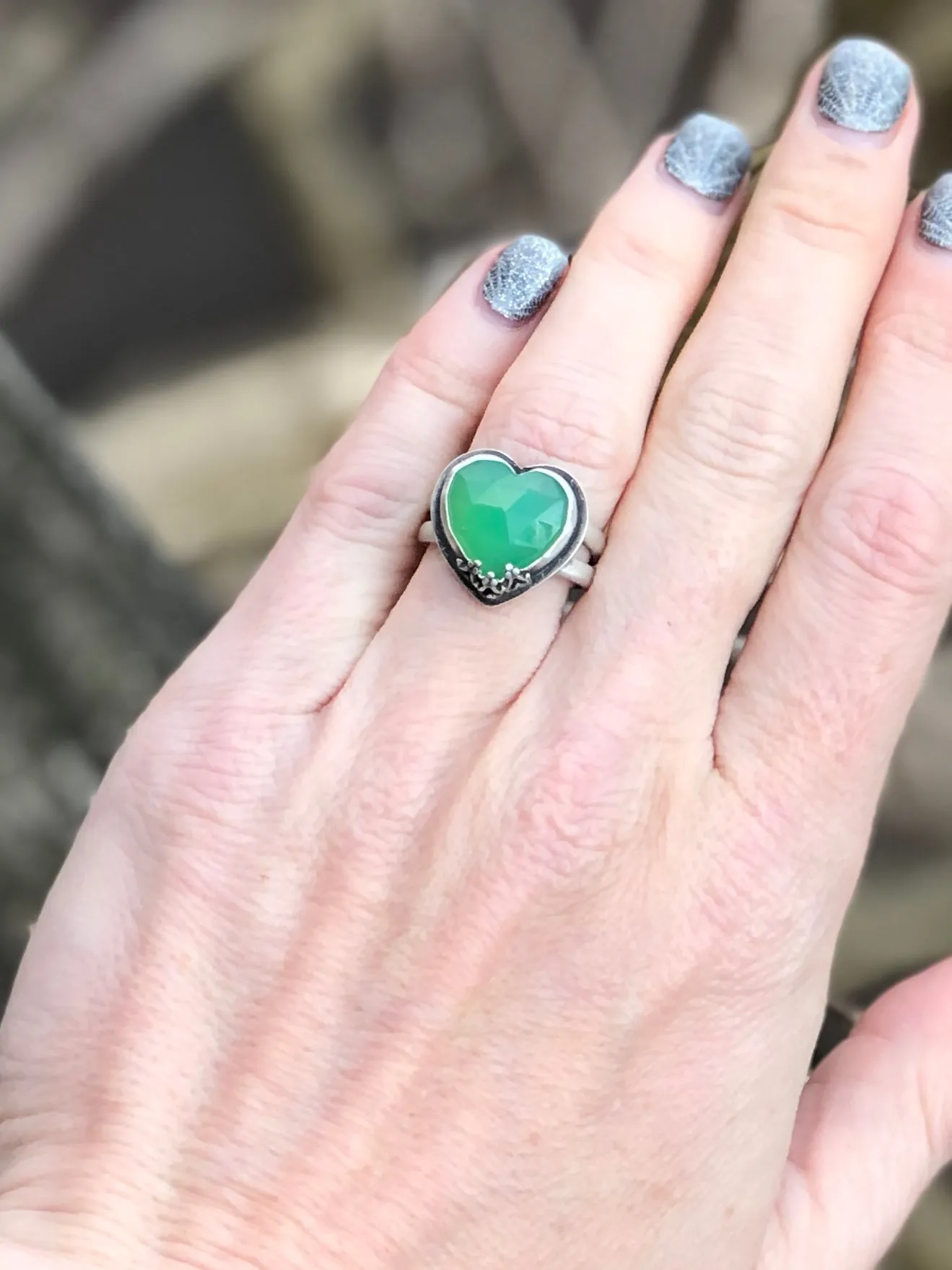 Green Chrysoprase Heart Ring