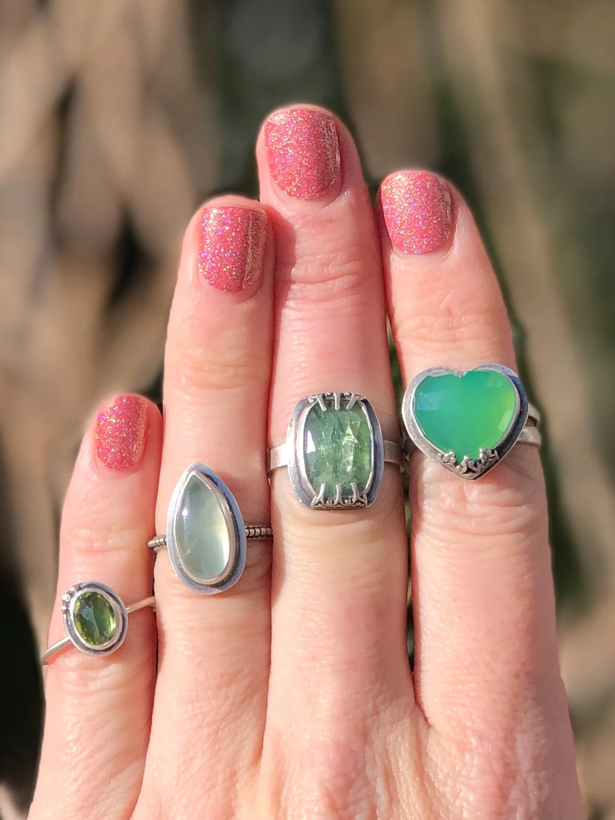 Green Chrysoprase Heart Ring