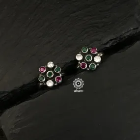 Green, Maroon and Zircon Silver Toe Ring