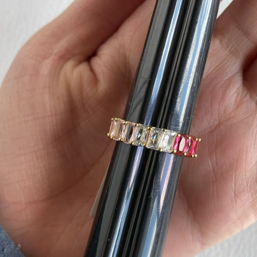 Half Color / Half CZ's Emerald Cut Eternity Ring