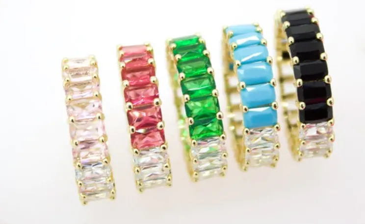 Half Color / Half CZ's Emerald Cut Eternity Ring