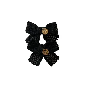 Halo Luxe Della Chenille Lace Double Bow Clip - Black