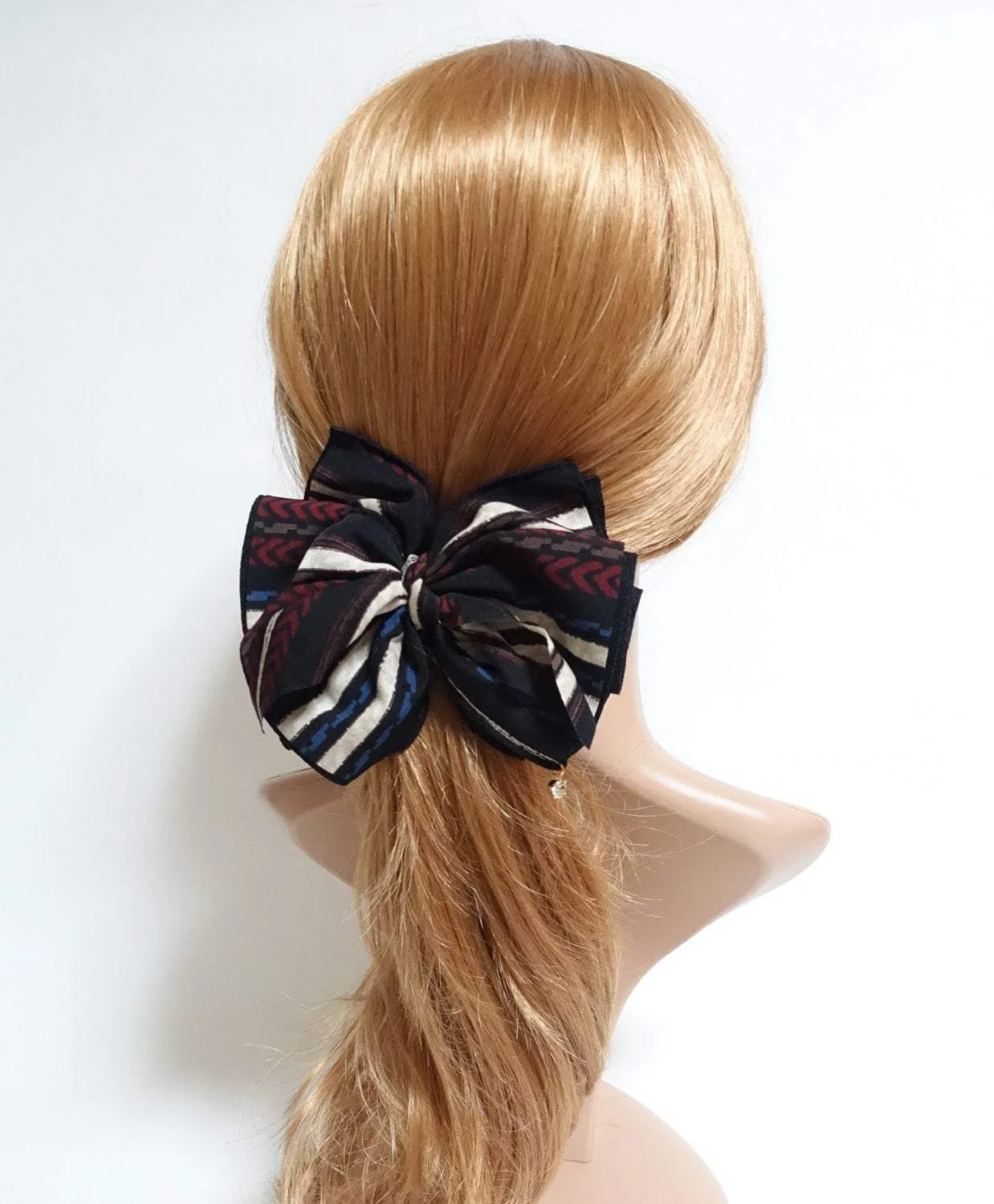 Handmade Arrow Stripe Printed Big Bow French Hair Barrette Fall Winter Hair Accessories