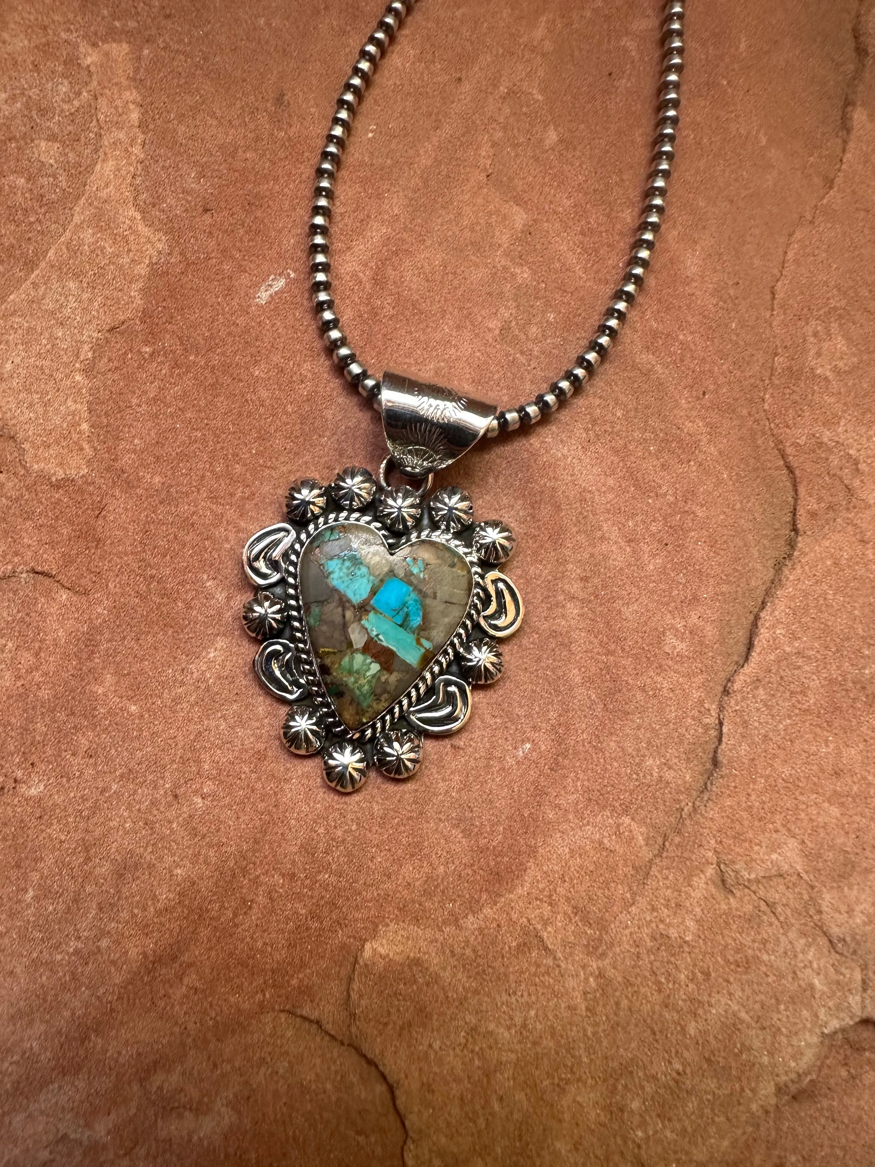 Handmade Sterling Silver & Royston Turquoise Heart Pendant