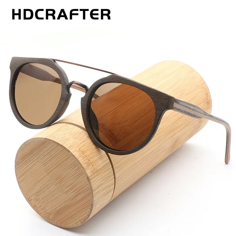 Hdcrafter Unisex Full Rim Round Wood Metal Frame Polarized Sunglasses Lhb023