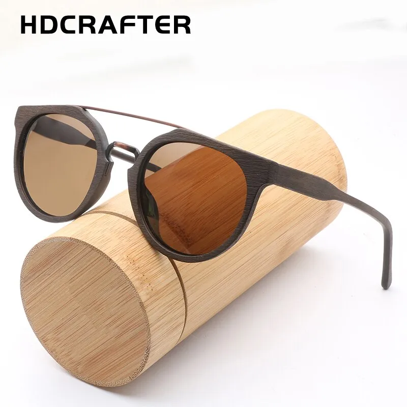 Hdcrafter Unisex Full Rim Round Wood Metal Frame Polarized Sunglasses Lhb023