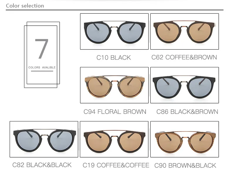 Hdcrafter Unisex Full Rim Round Wood Metal Frame Polarized Sunglasses Lhb023