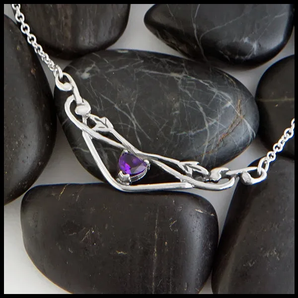 Heart Shaped Amethyst and Ivy Bar Necklace