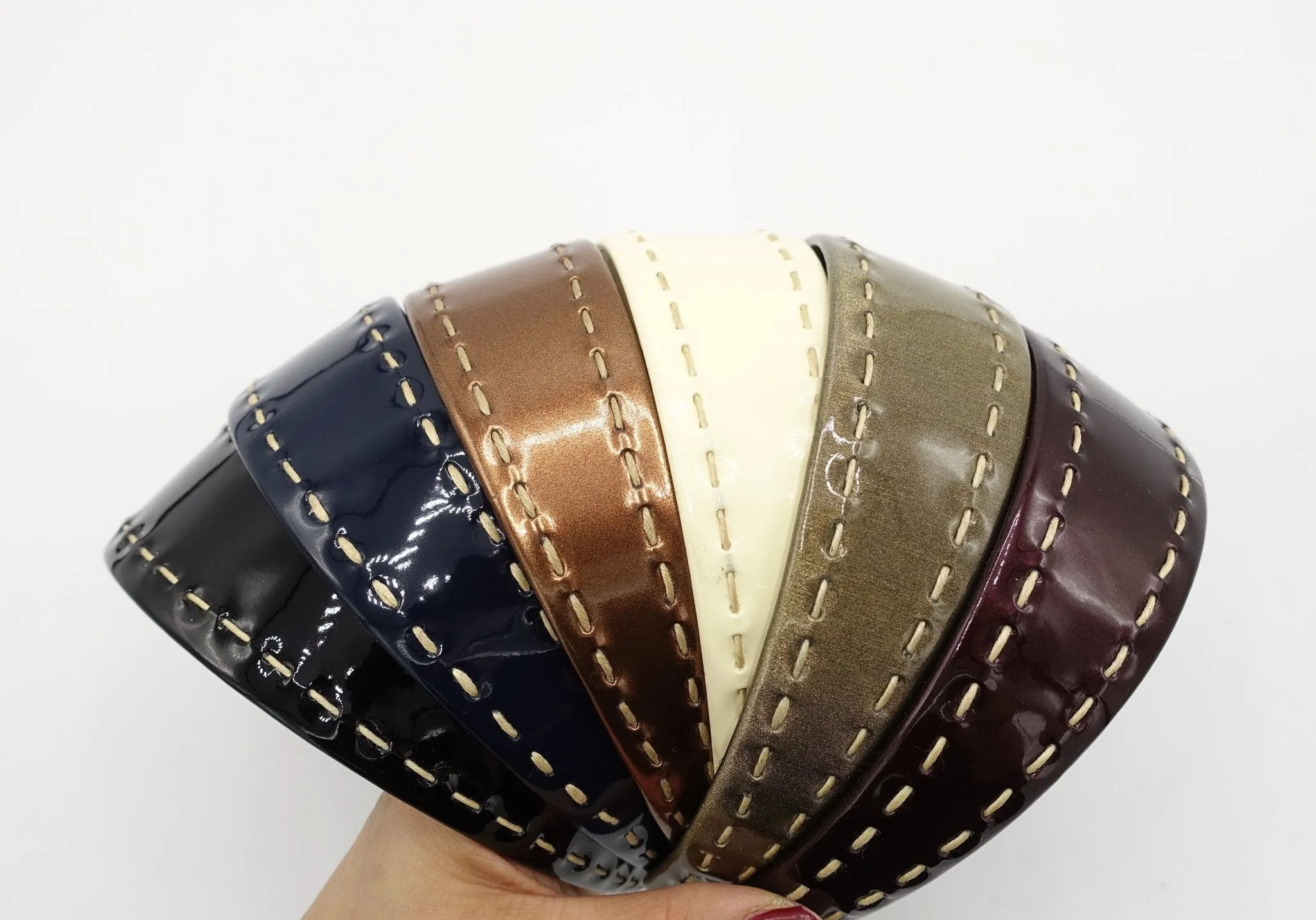 high gloss PU headband double stitch hairband for women