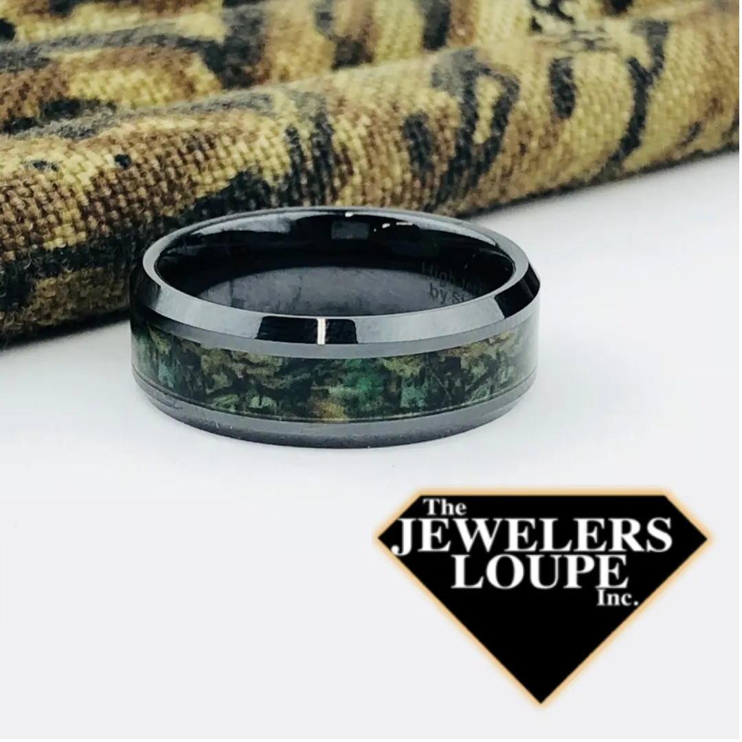 High-Tech Ceramic Wedding Ring With Camouflage Inlay, Size 12 (93611)