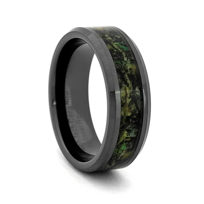 High-Tech Ceramic Wedding Ring With Camouflage Inlay, Size 12 (93611)