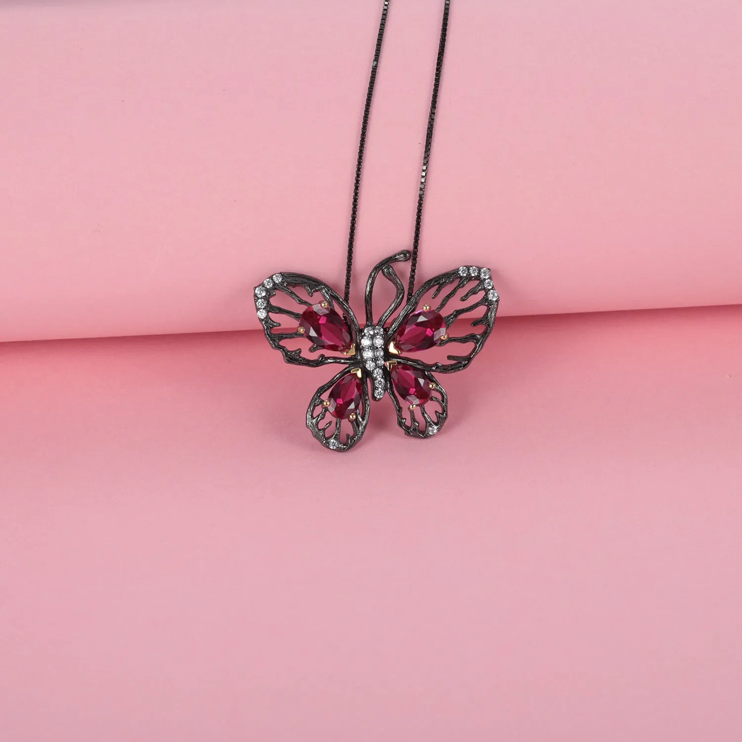 Hollow Butterfly Natural Gemstones Silver Necklace