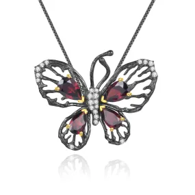 Hollow Butterfly Natural Gemstones Silver Necklace