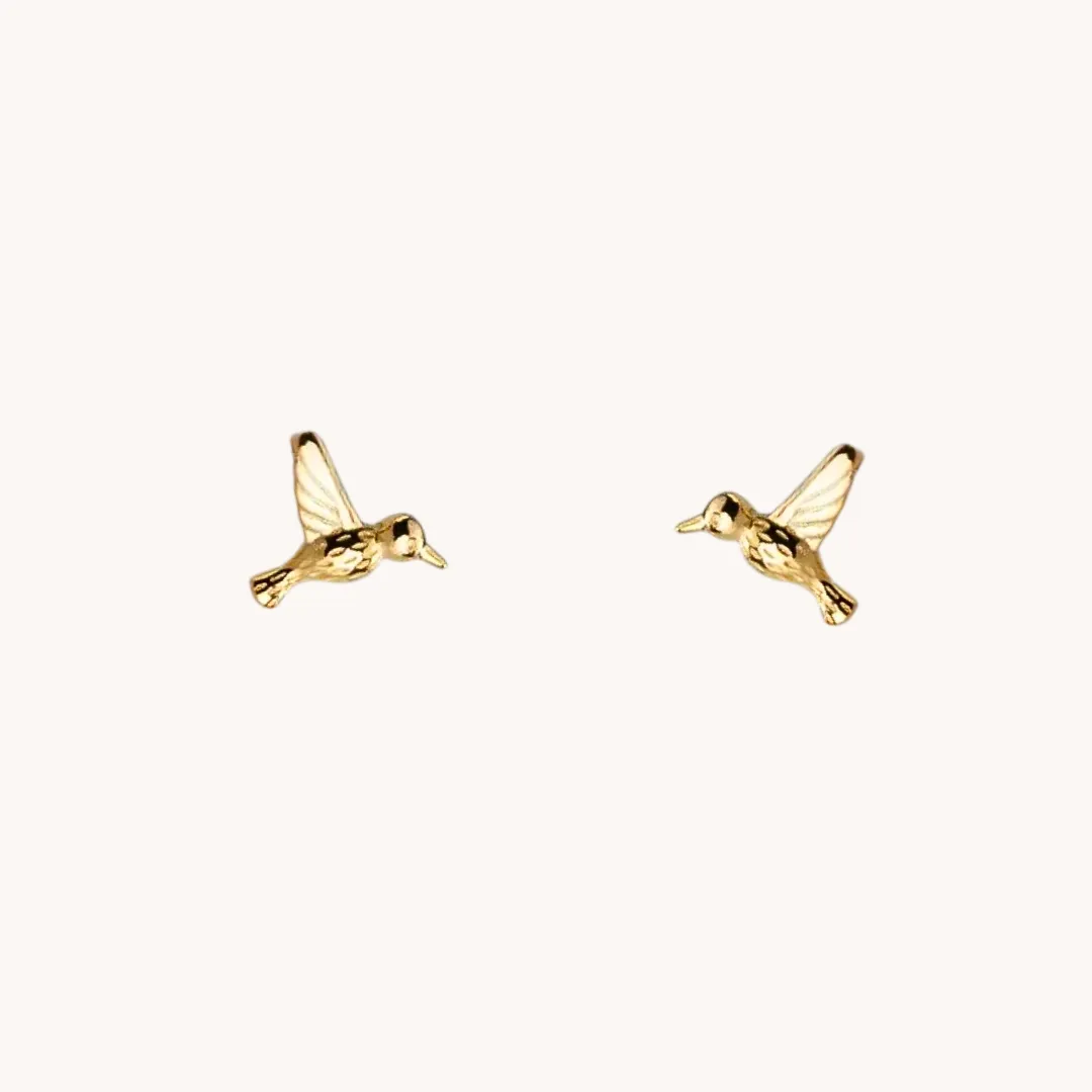 Humming Bird Gold Stud Earrings